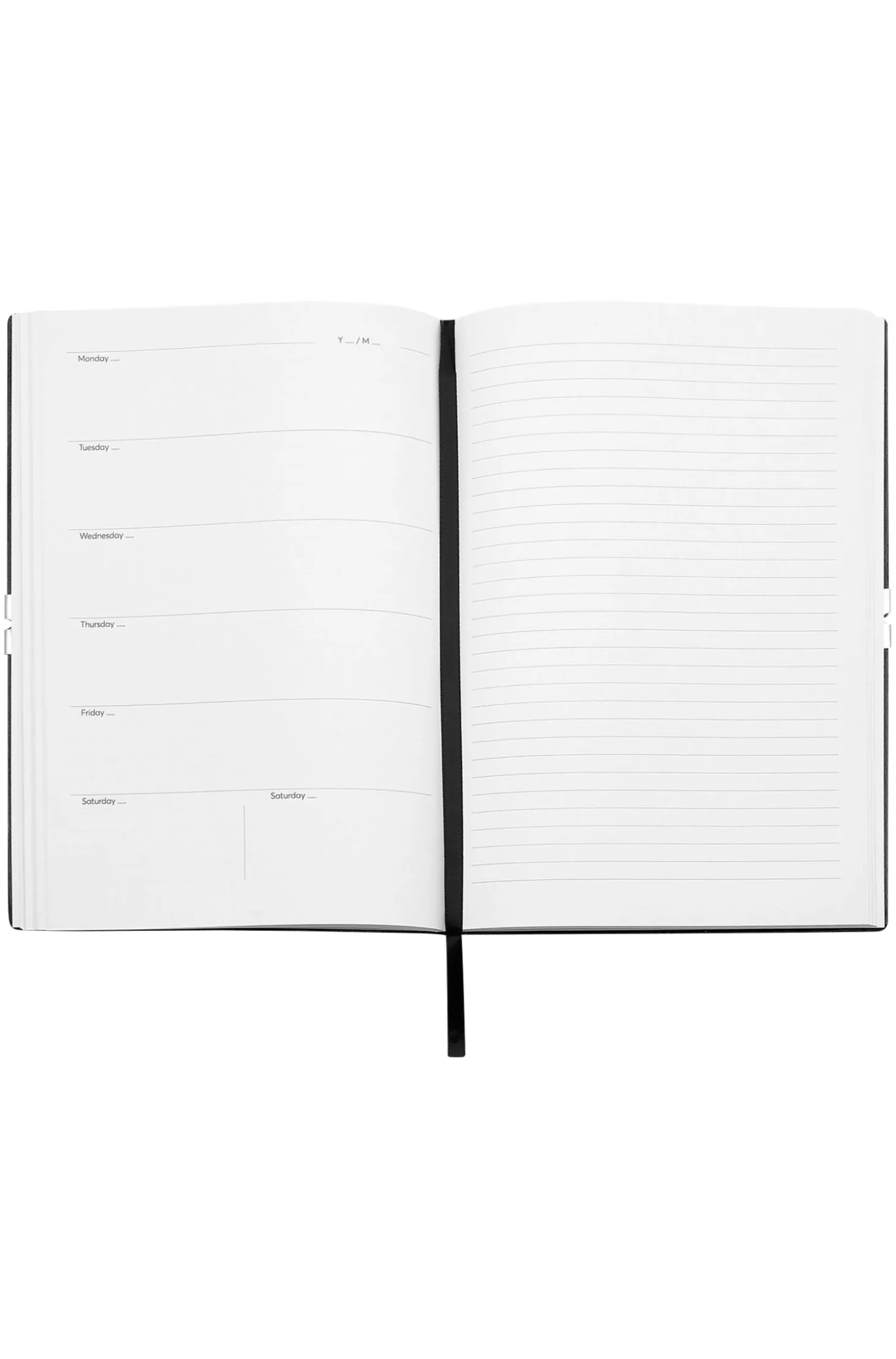 A5 black faux-leather notebook with signature-stripe strap