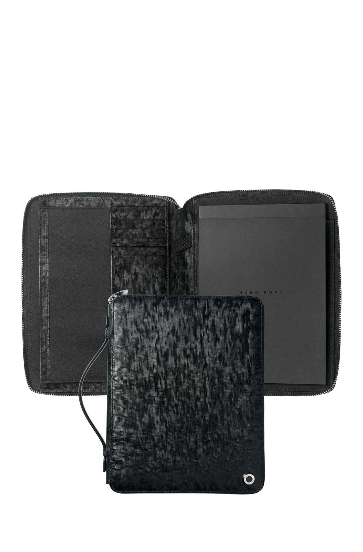 A5 conference folder in black textured leather