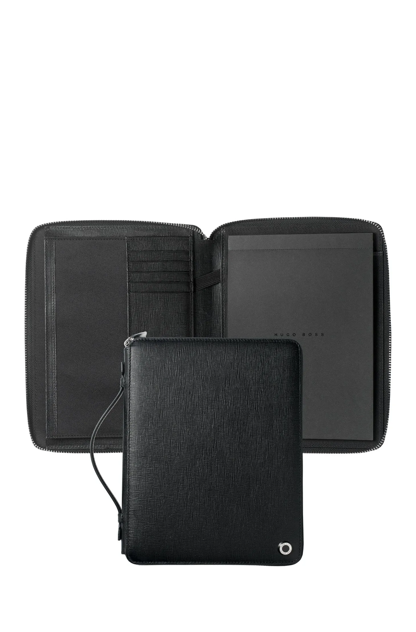 A5 conference folder in black textured leather