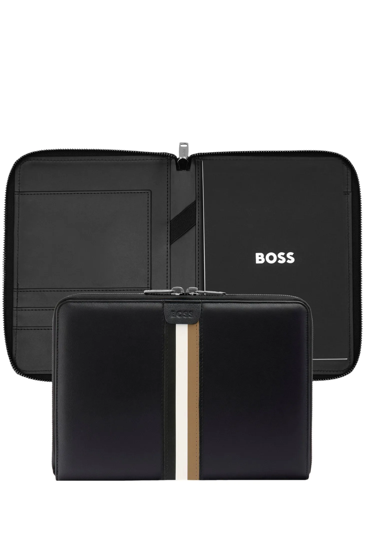 A4 conference folder in faux leather with signature stripe