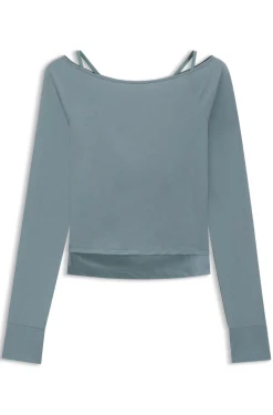 Active burnout-fabric top with shiny underlayer
