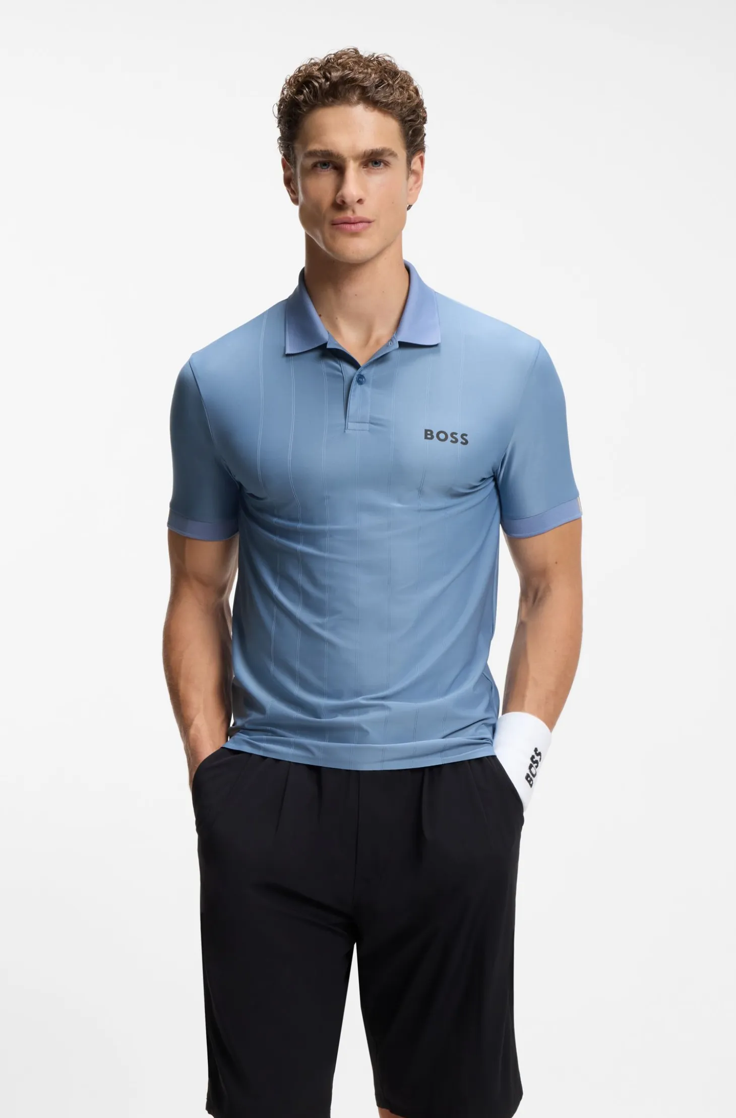Active Stripe-jersey slim-fit polo shirt with four-way stretch