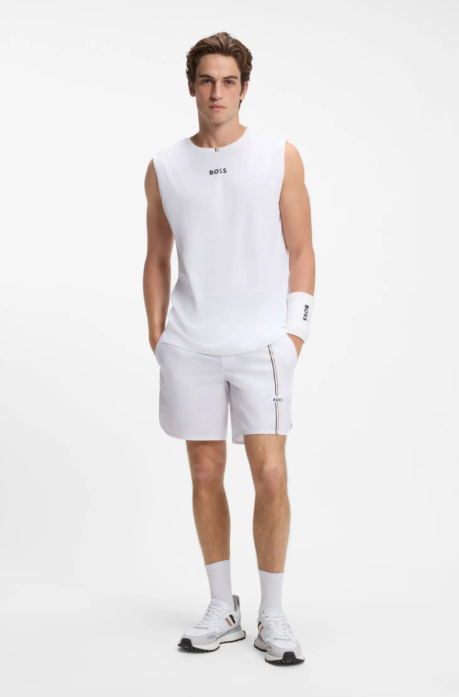 Active tank top in stretch fabric with rear stripes