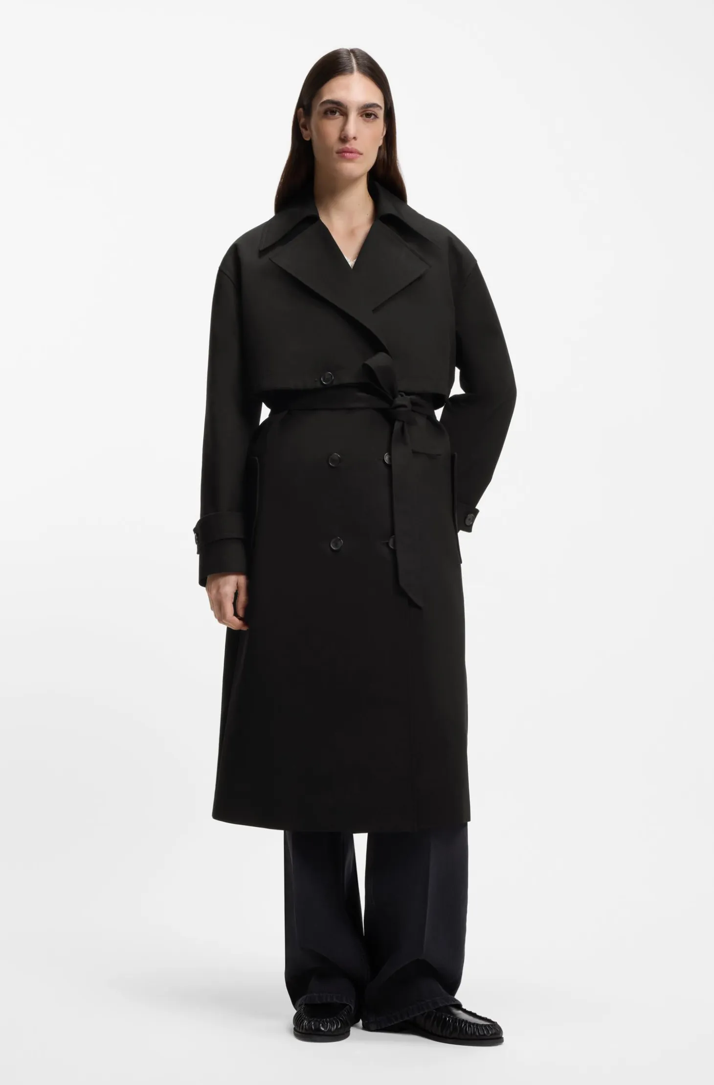 Adaptable stretch-cotton trench coat and dress in one