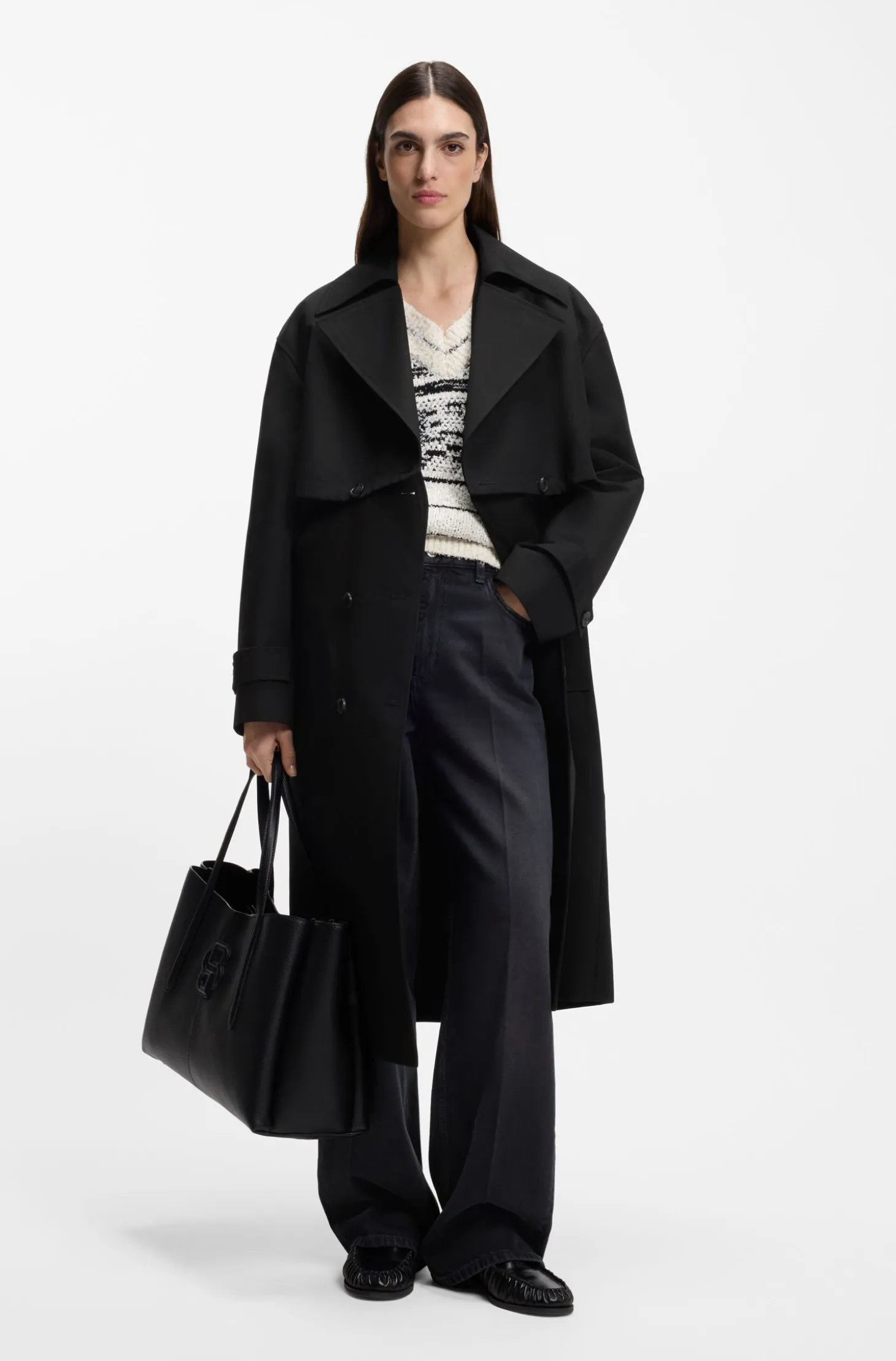 Adaptable stretch-cotton trench coat and dress in one