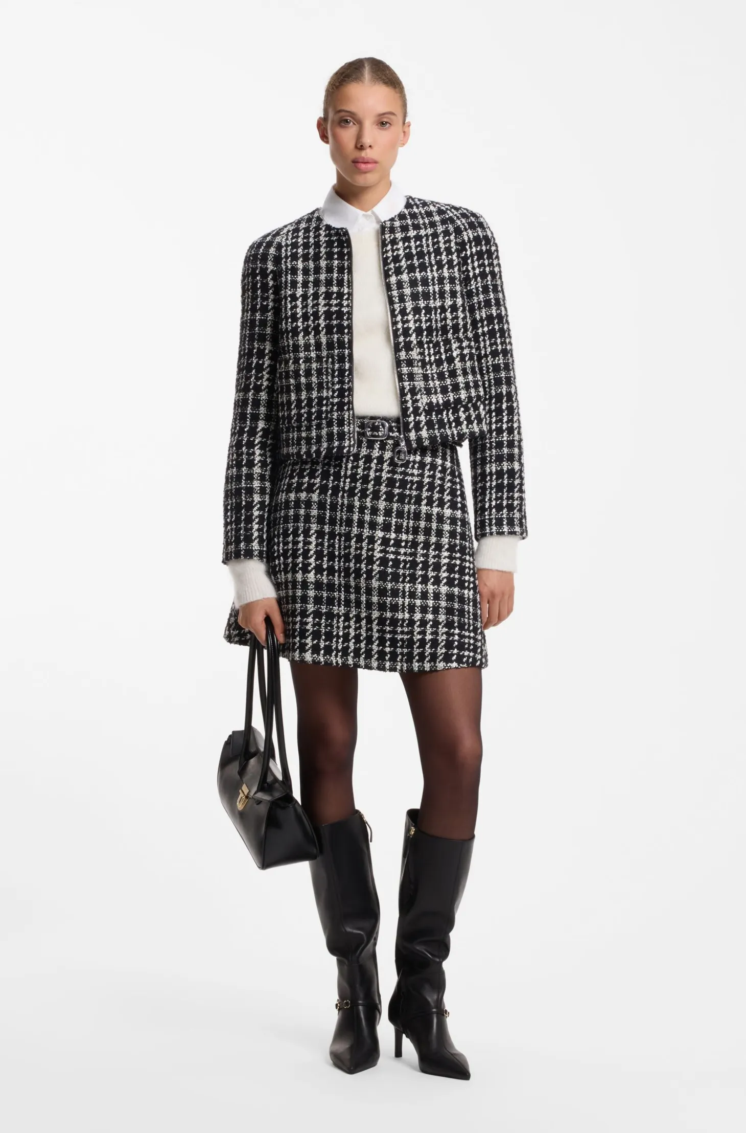 A-line mini skirt in checked bouclé