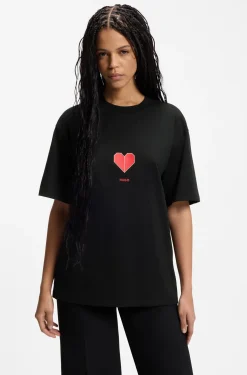 All-gender Cotton-jersey T-shirt with origami-heart prints