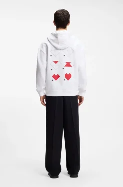 All-gender Cotton-terry hoodie with origami-heart artwork