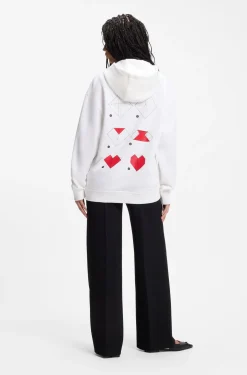 All-gender Cotton-terry hoodie with origami-heart artwork