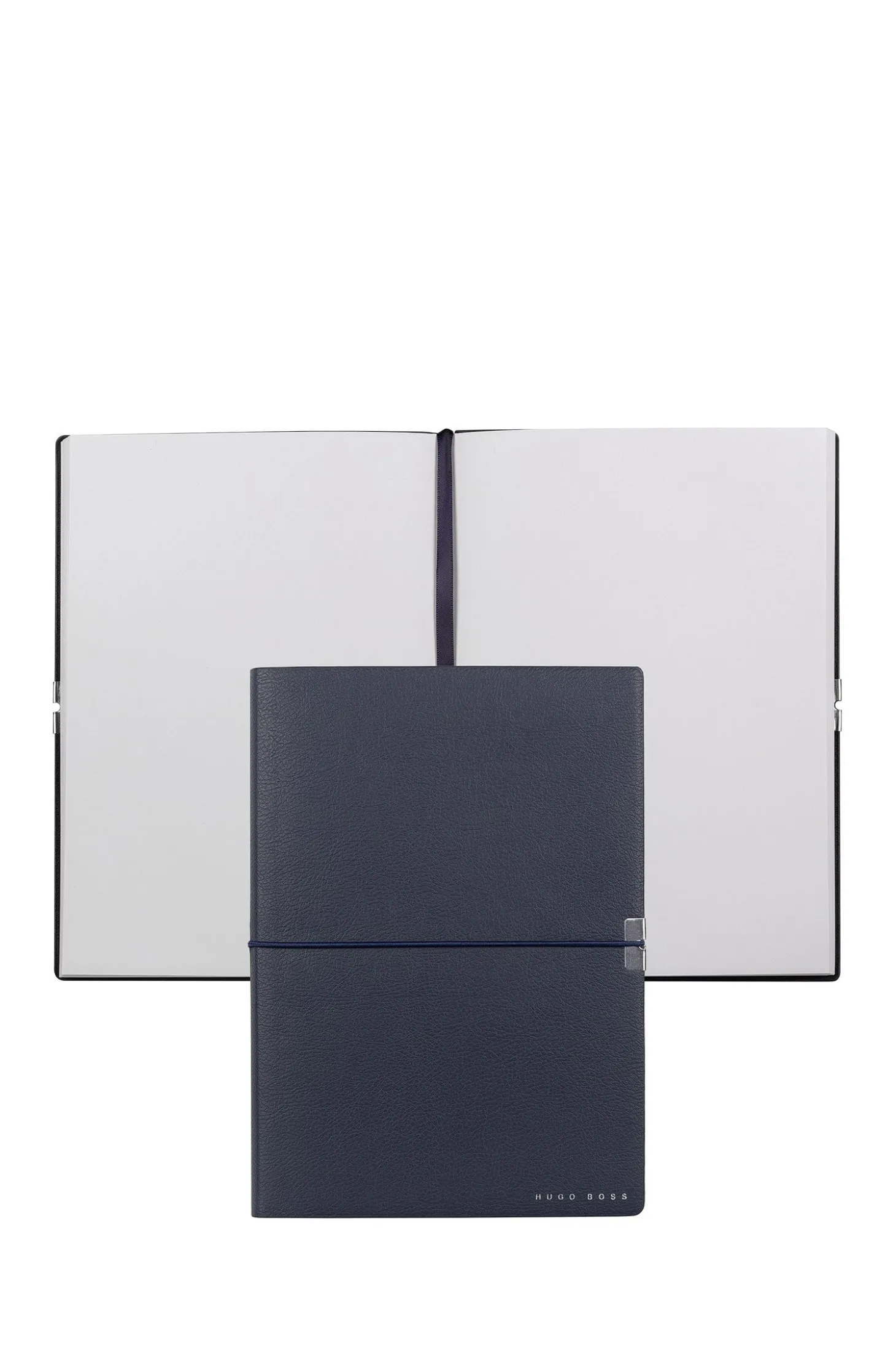 A5 navy faux-leather notepad