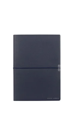 A5 navy faux-leather notepad