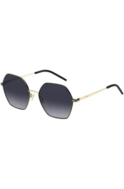 Angular sunglasses in black and gold-tone steel