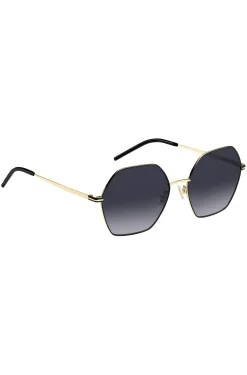 Angular sunglasses in black and gold-tone steel