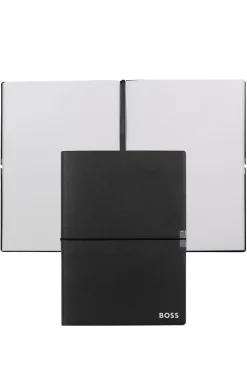 A5 notebook in black faux leather with elasticated band