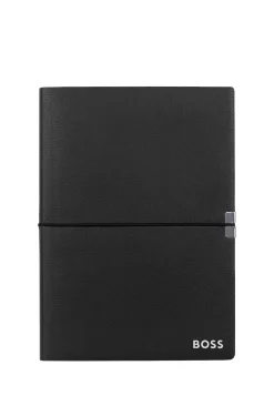 A5 notebook in black faux leather with elasticated band