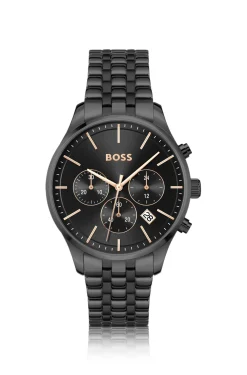 AVERY Black-plated chronograph watch with multi-link bracelet