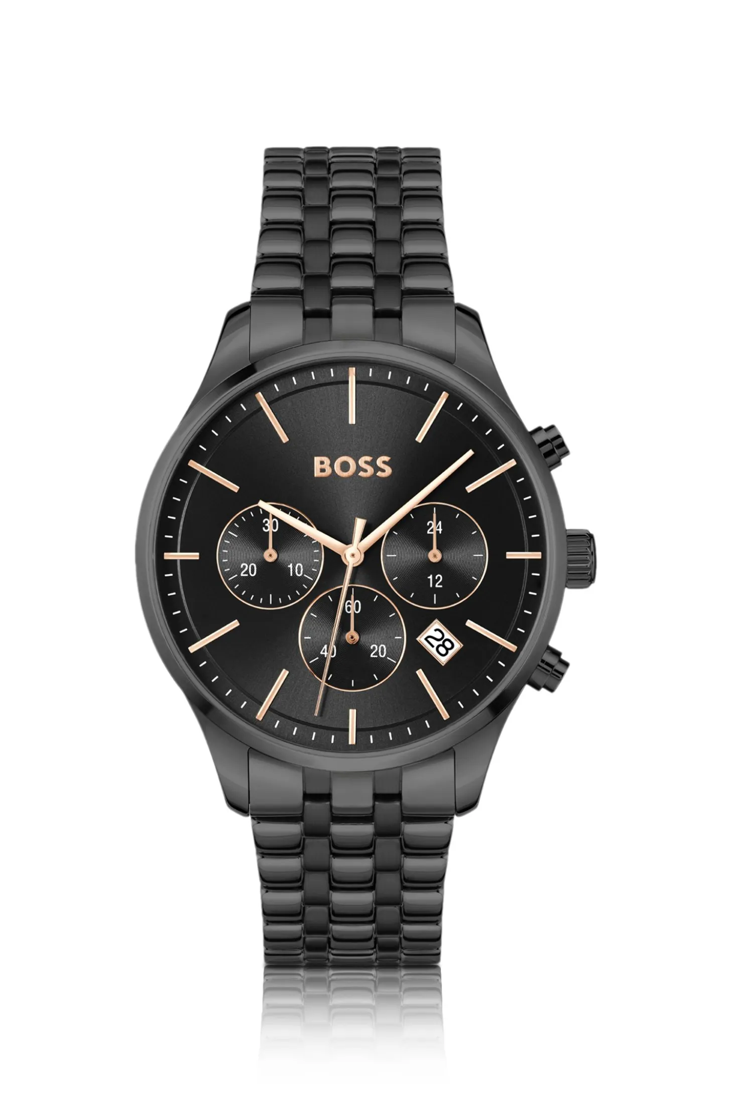 AVERY Black-plated chronograph watch with multi-link bracelet