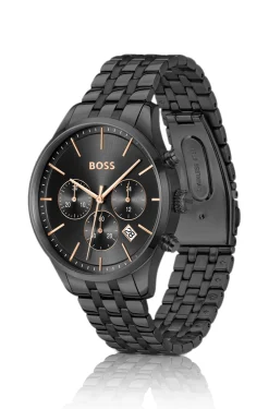 AVERY Black-plated chronograph watch with multi-link bracelet