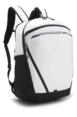 Backpack in structured fabric with logo and signature stripe