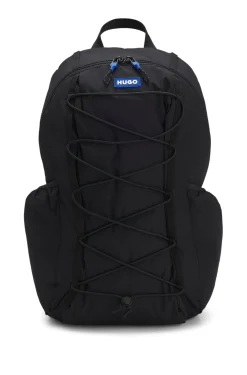 Backpack with blue rubber logo patch