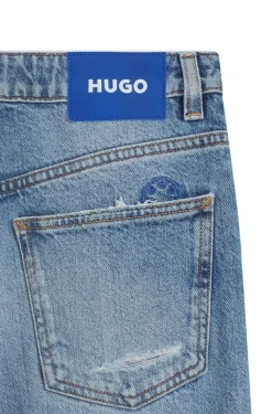 Baggy-fit jeans in blue distressed denim
