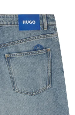 Baggy-fit jeans with drawcord and Happy HUGO logo
