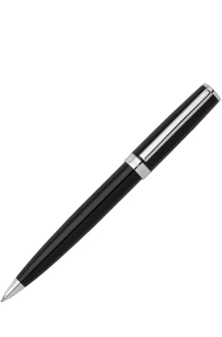 Ballpoint pen in glossy-black lacquer with logo ring