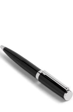 Ballpoint pen in glossy-black lacquer with logo ring