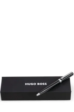 Ballpoint pen in glossy-black lacquer with logo ring