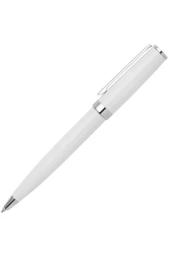Ballpoint pen in glossy-white lacquer with logo ring