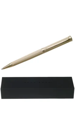 Ballpoint pen with diamond-cut engraved gold-tone finish