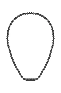 Beaded necklace with branded octagonal closure