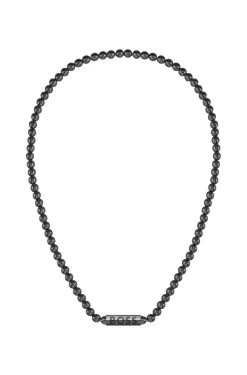 Beaded necklace with branded octagonal closure