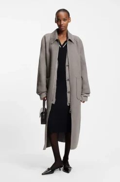 Belted coat in double-faced fabric