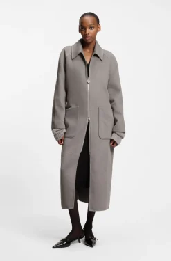 Belted coat in double-faced fabric