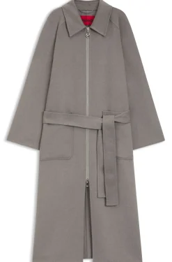 Belted coat in double-faced fabric