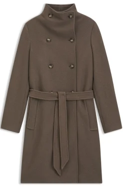 Belted double-breasted coat in virgin wool