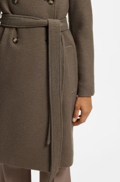 Belted double-breasted coat in virgin wool