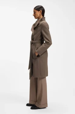 Belted double-breasted coat in virgin wool