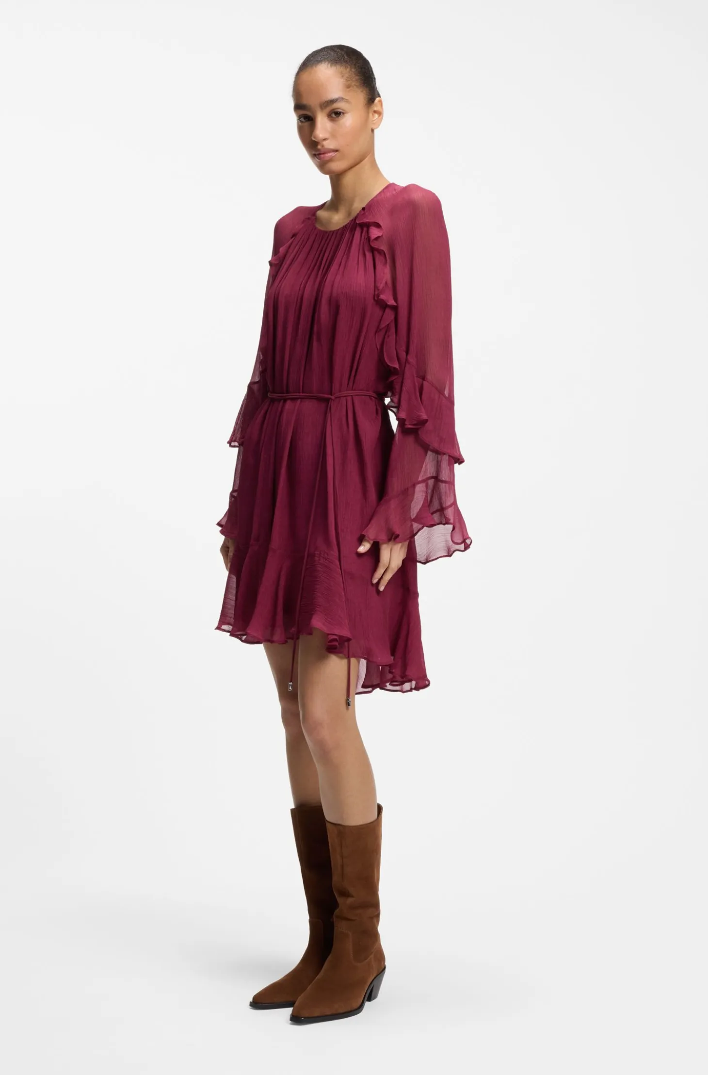 Belted dress with bell sleeves