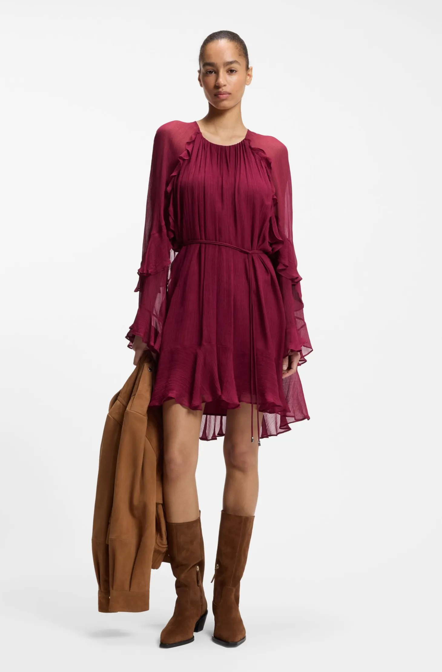 Belted dress with bell sleeves