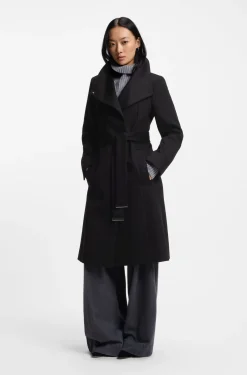 Belted formal coat in virgin wool and cashmere