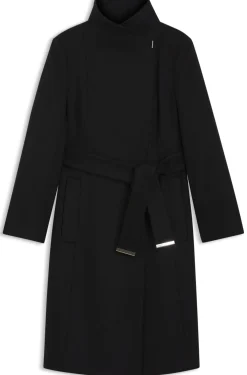 Belted formal coat in virgin wool and cashmere