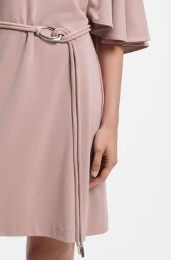 Belted jersey dress with cape-style detail