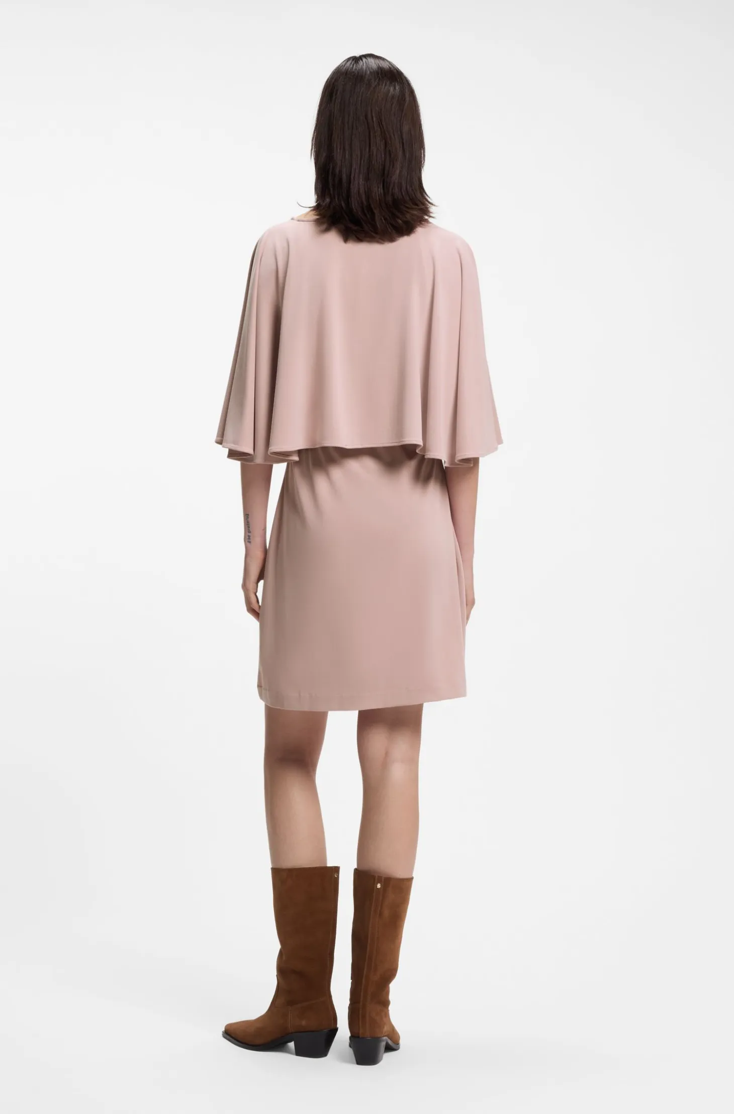 Belted jersey dress with cape-style detail