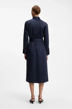 Belted maxi dress in cotton satin