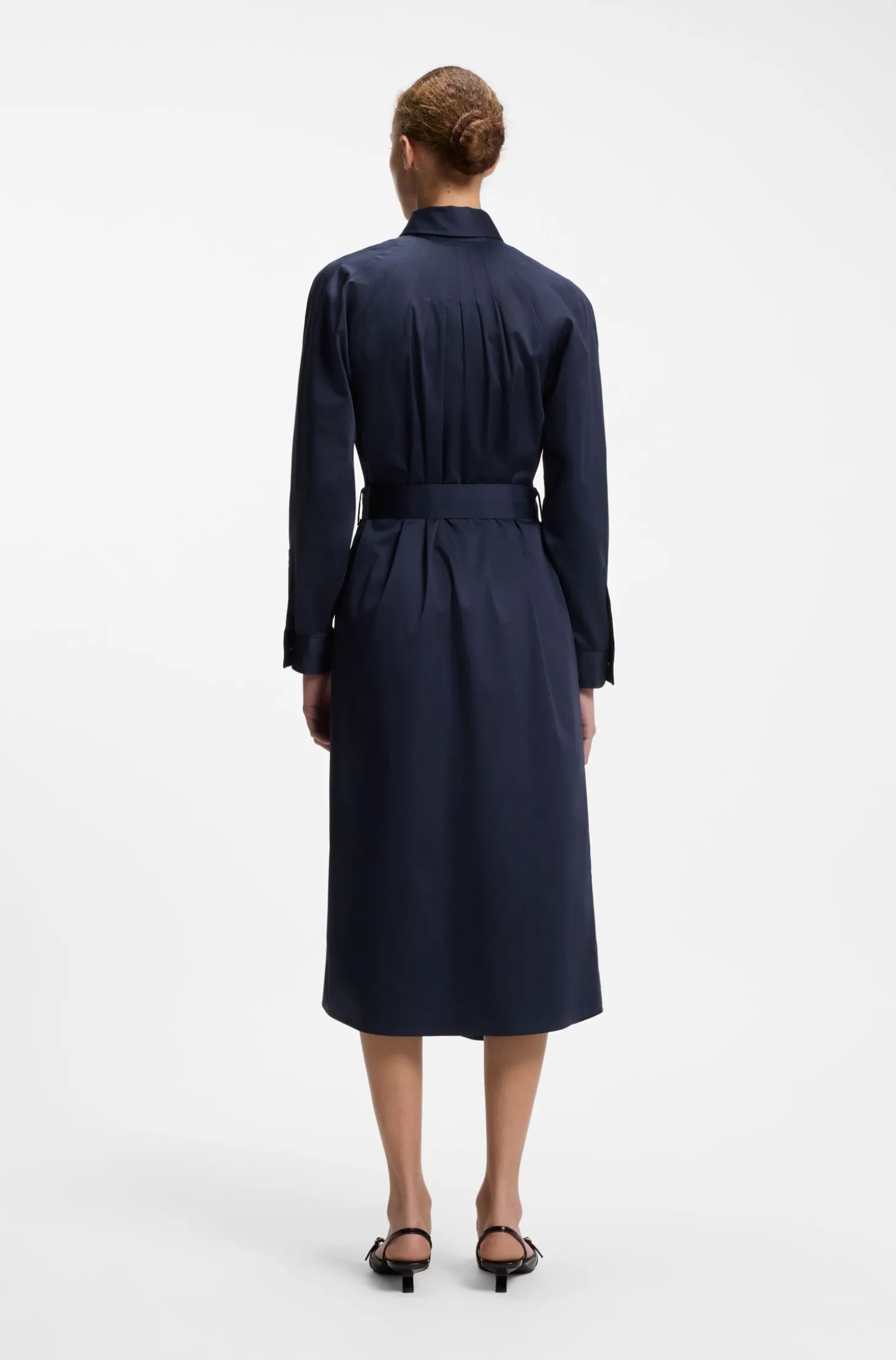 Belted maxi dress in cotton satin