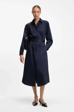 Belted maxi dress in cotton satin