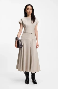 Belted maxi dress in melange flannel