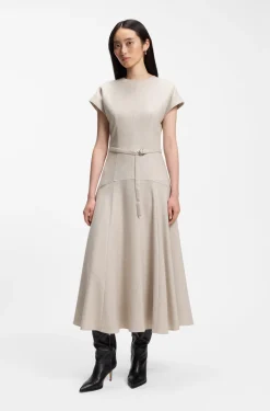 Belted maxi dress in melange flannel